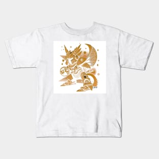 white light metal dragon knight ecopop in gold pattern suit Kids T-Shirt